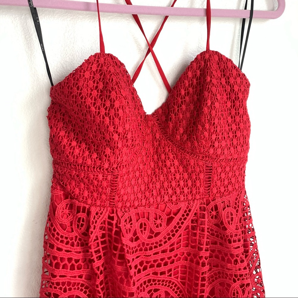 Lulus | Real Life Dream Berry Red Lace Midi Dress - Picture 5 of 12